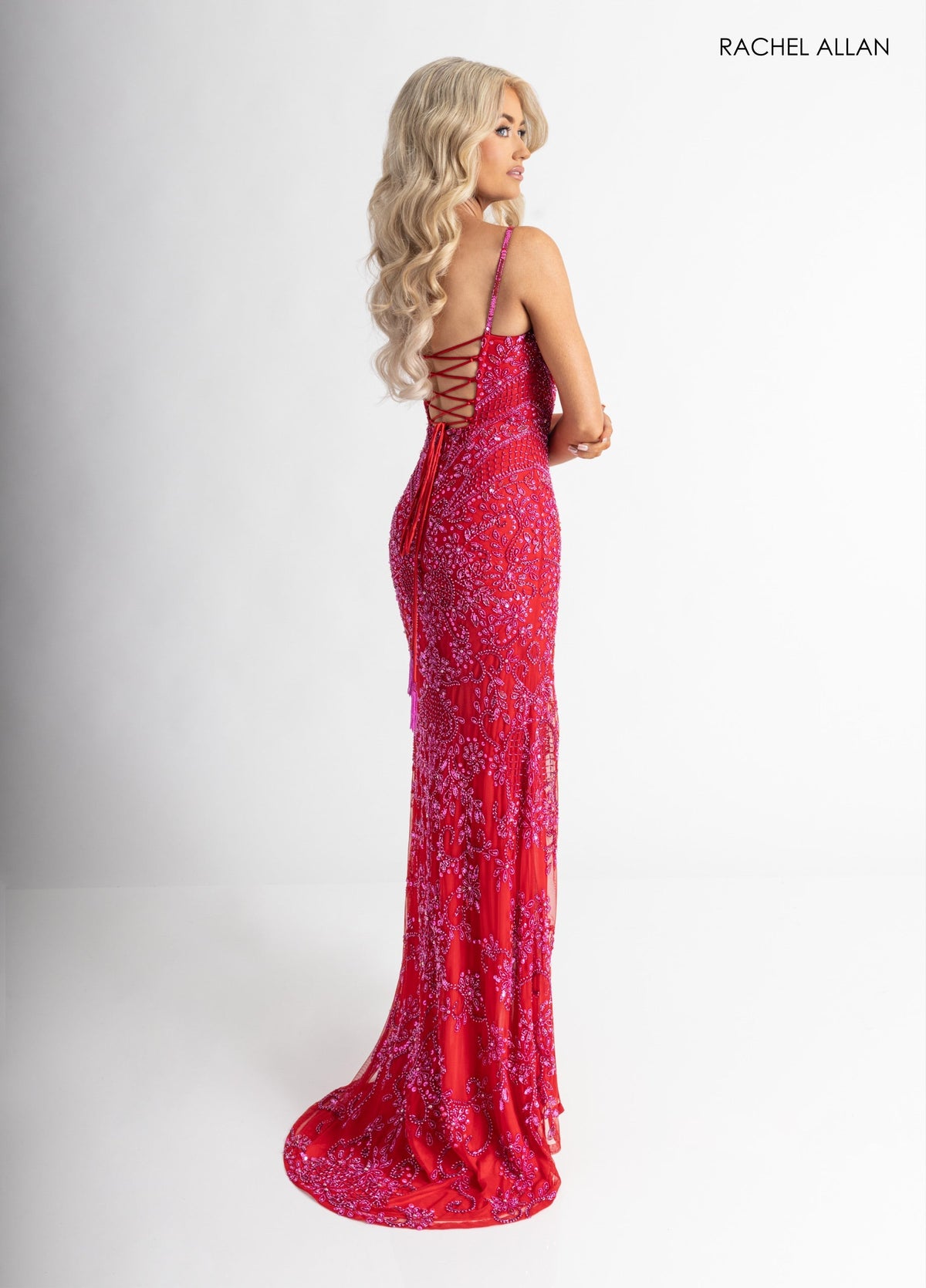 Beaded Sleeveless Slit Gown by Rachel Allan 70999