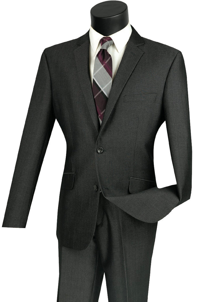 Mens Shiny Sharkskin Mandarin Collar Suit with Trim in Black by Vinci