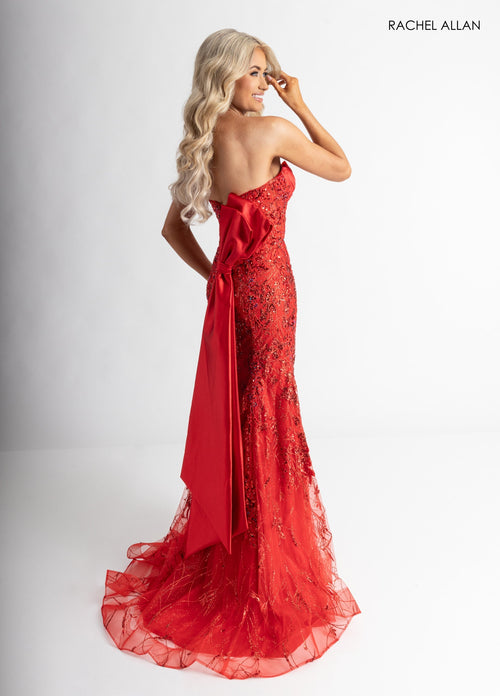 Glitter Strapless Slit Gown by Rachel Allan 71008