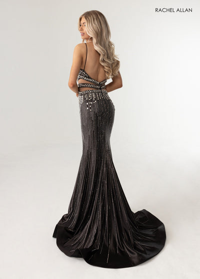 Beaded Sleeveless Slit Gown by Rachel Allan 71009