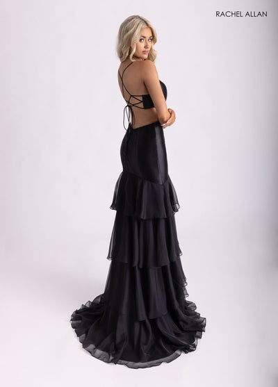 Fitted Strappy Back Ruffled Gown by Rachel Allan 71027