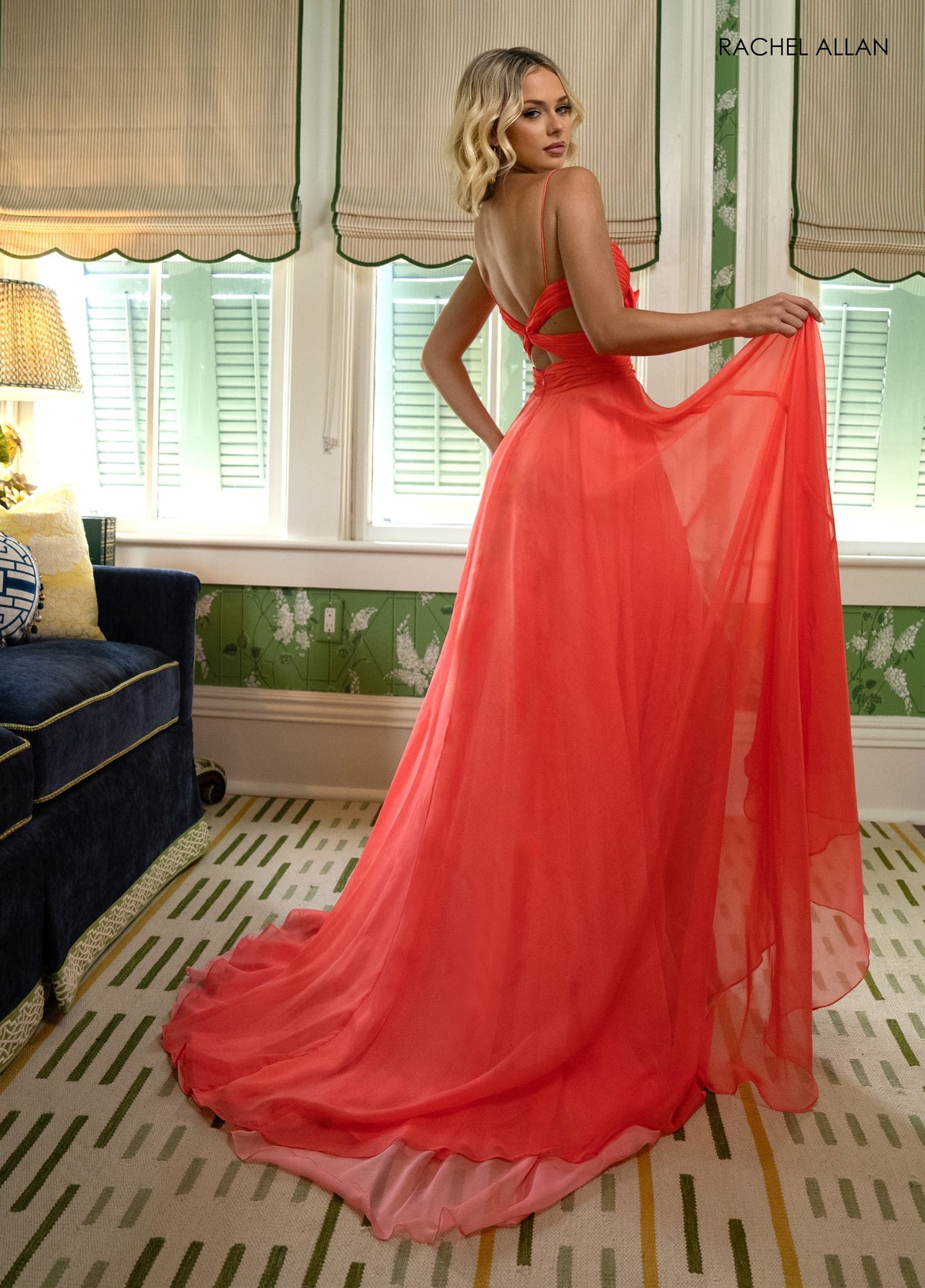 Chiffon Sleeveless A-line Slit Gown by Rachel Allan 71050