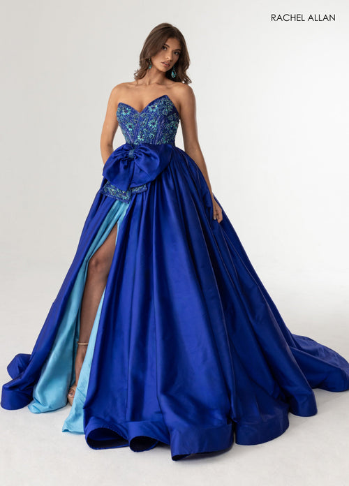 Strapless A-line Slit Gown by Rachel Allan 71068