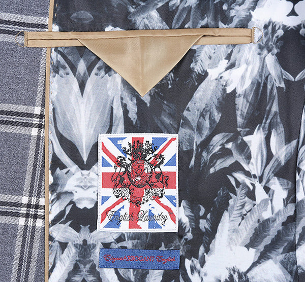 English Laundry Slim Fit Dimgray with White Check Suit