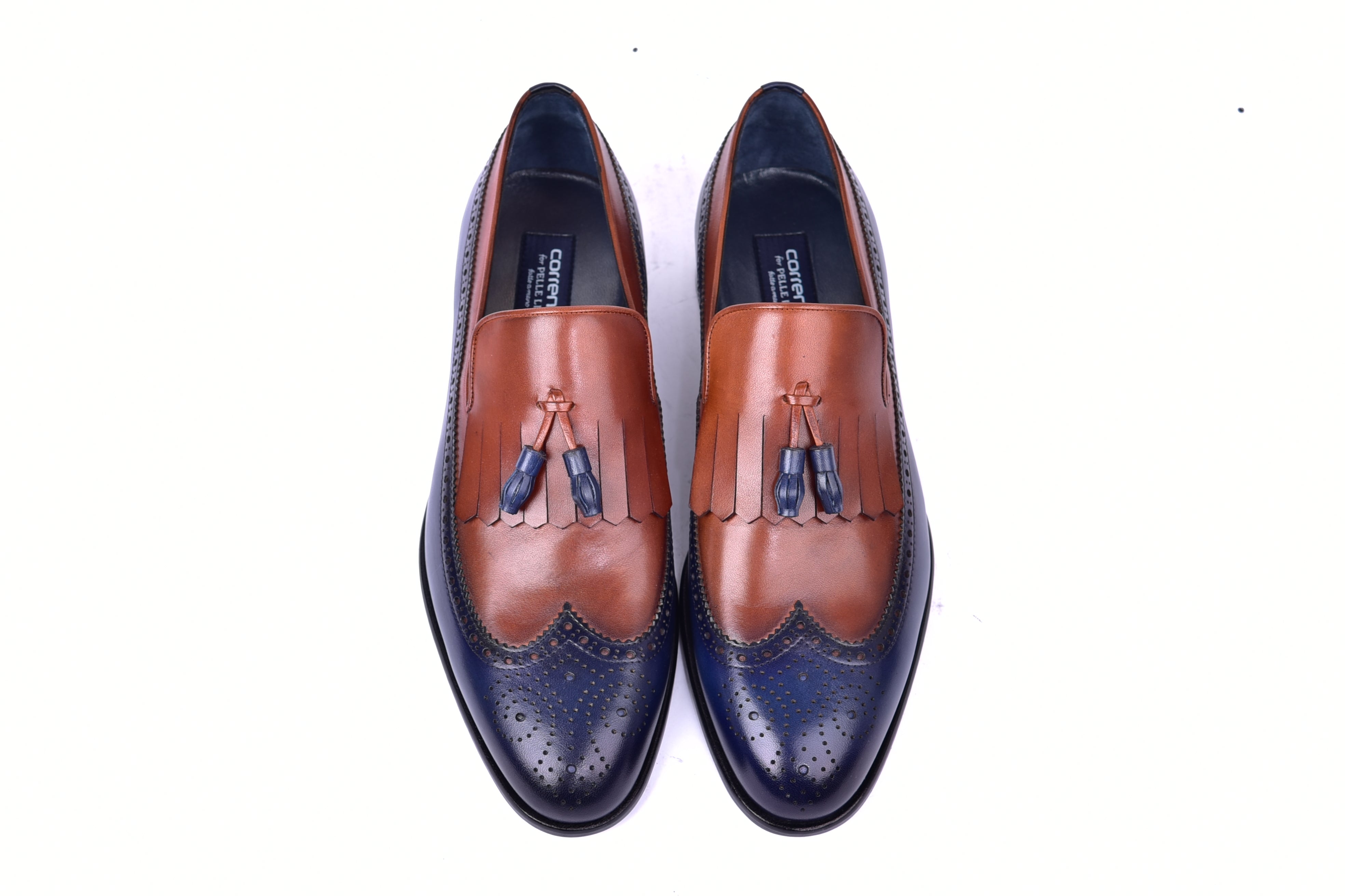 C00019-7397 Wing tip Kiltie Tassel Loafer-Navy/Tan