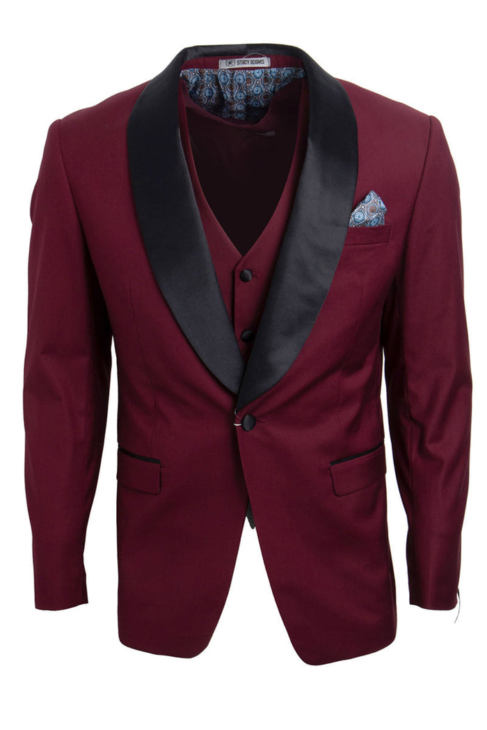 Men's Stacy Adams Burgundy 1-Button Shawl Lapel Tuxedo Jacket