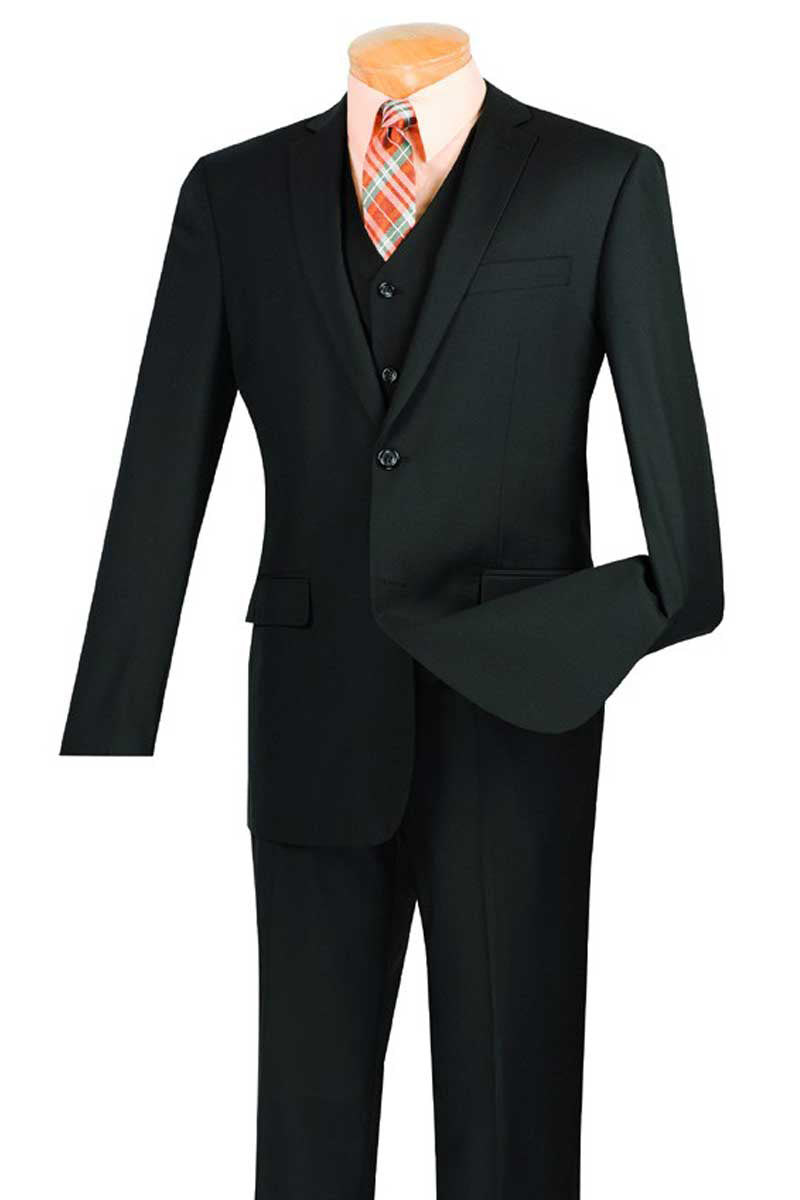 Mens Slim Fit Black Vest Suit by Vinci Suits