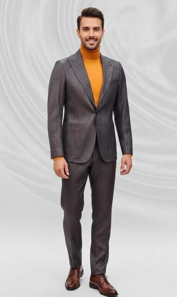Mens Slim Fit One Button Peak Lapel Suit Brown by USA Men's Outlet