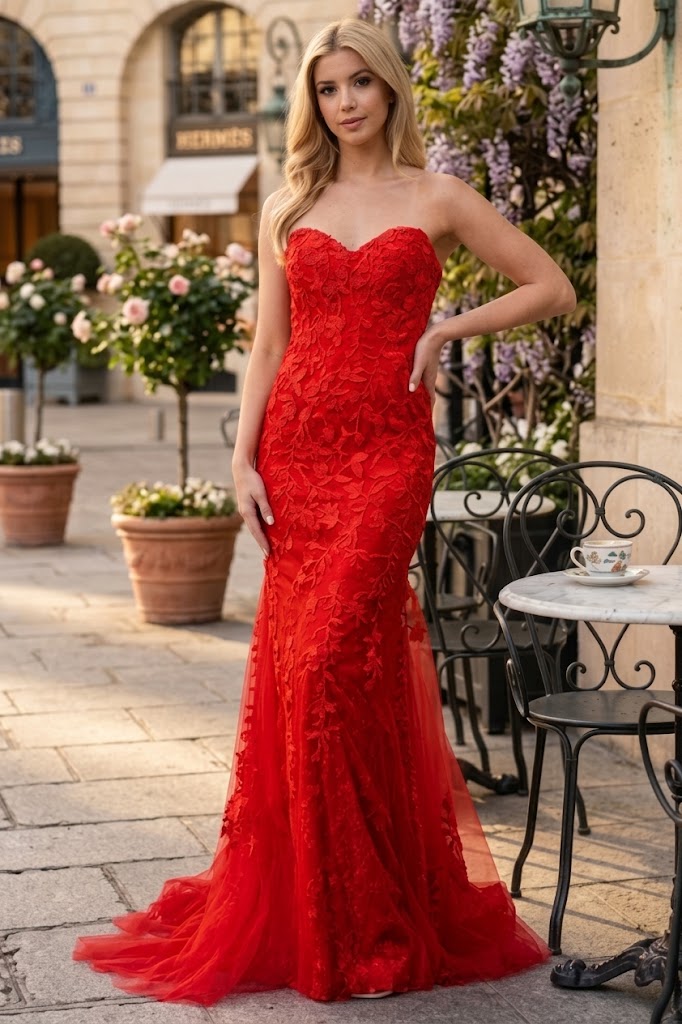 Amelia Couture 7024 Sweetheart Mesh Corset Mermaid Prom Dress