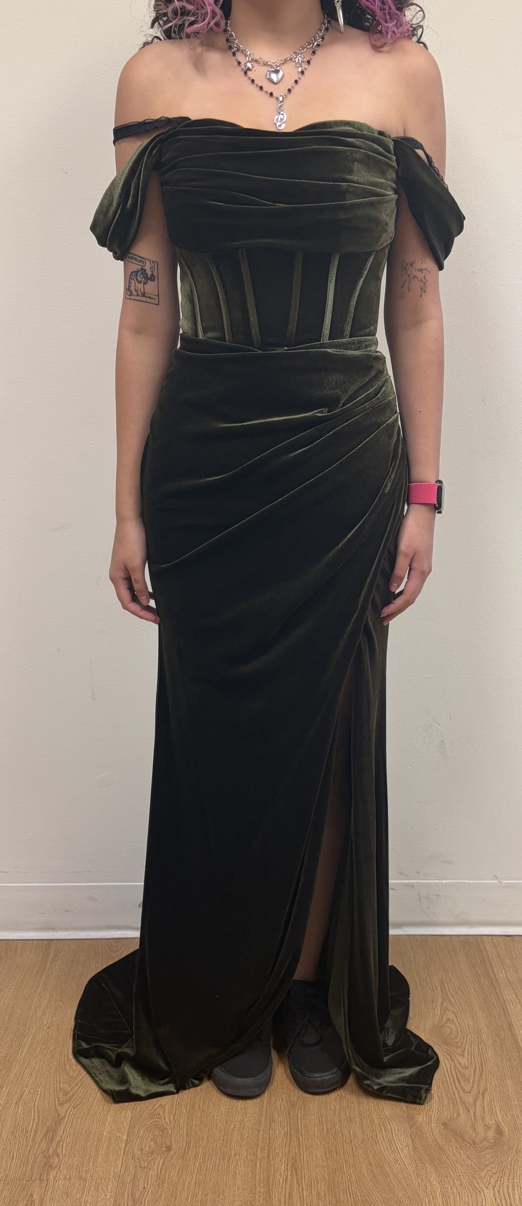 Off-Shoulder Velvet Corset Gown with High Slit Elegant Formal Prom by Royal Queen RQ8069