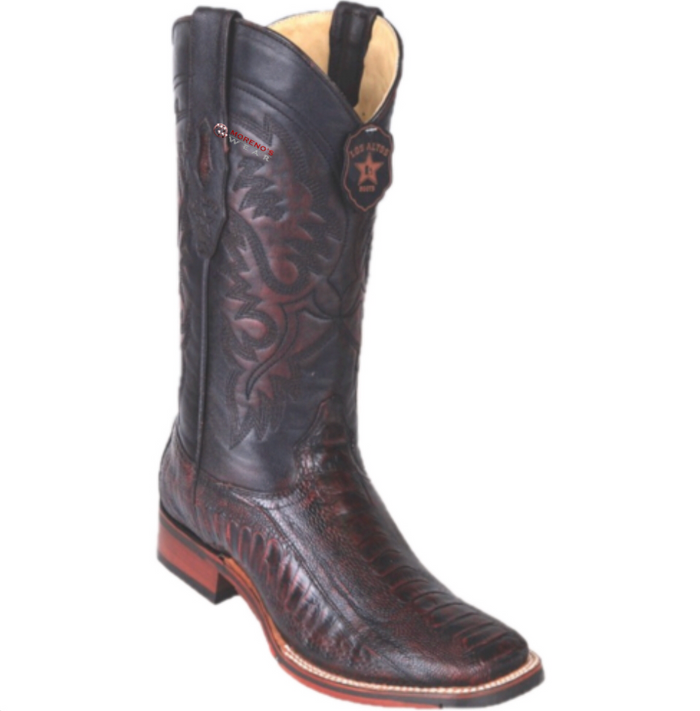 Men’s Los Altos Ostrich Leg Boots Wide Square Toe (Rubber Sole)