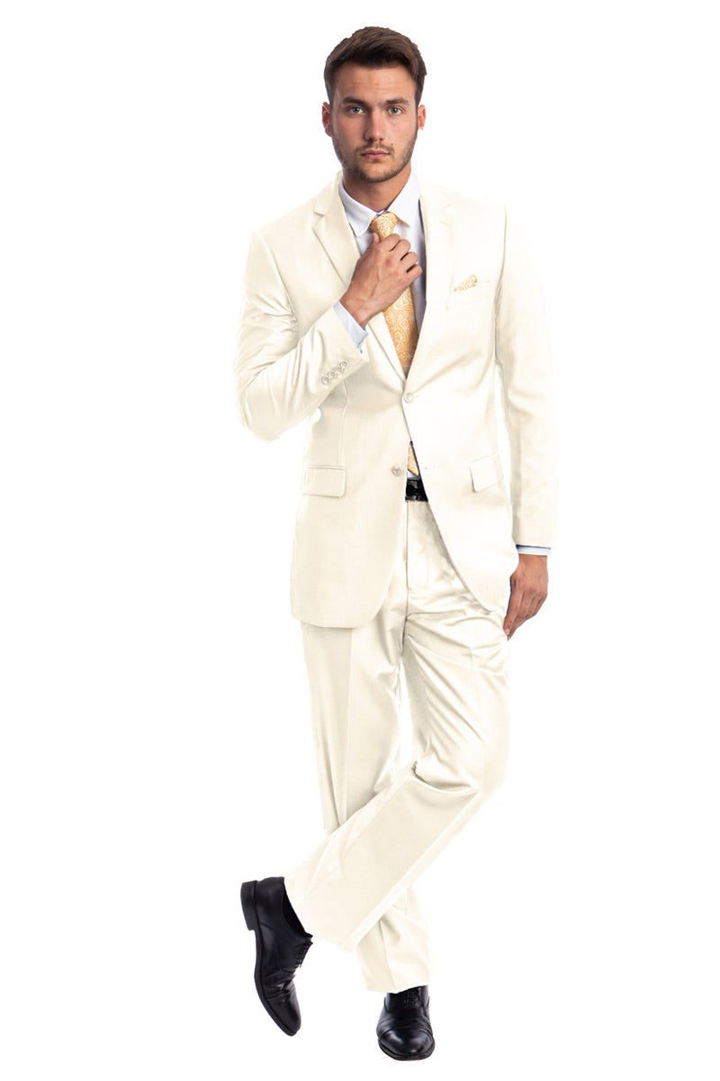 Men's Two Button Basic Modern Fit Business Suit in Off White by Demantiein