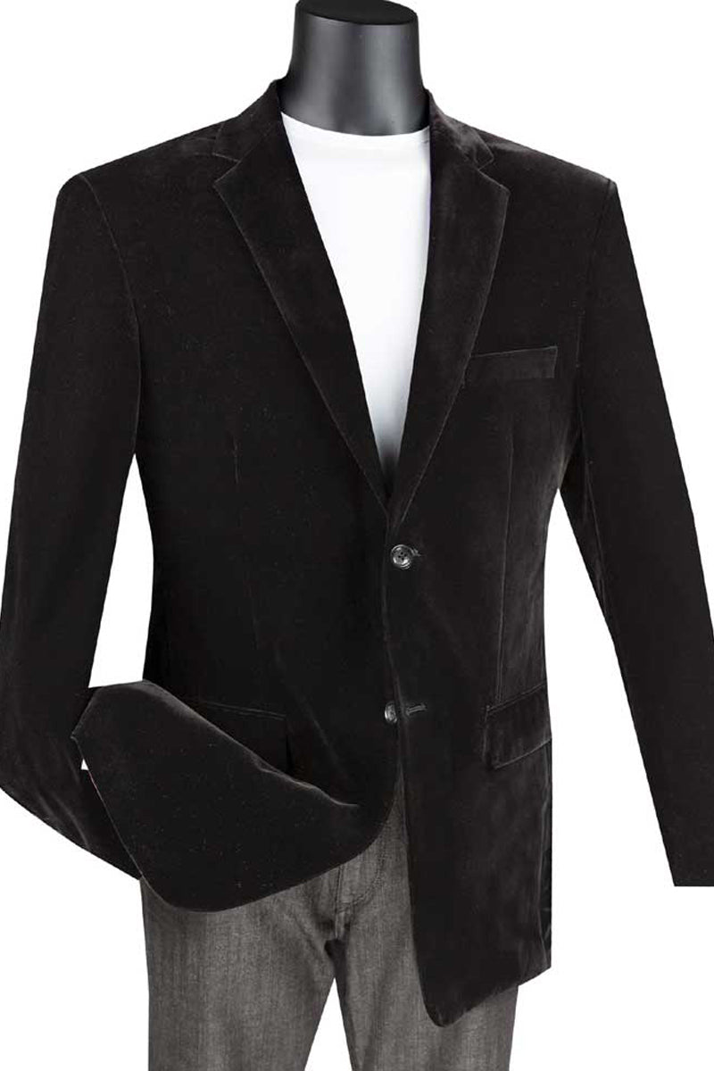 Men's Velvet Black Blazer by Vinci Suits