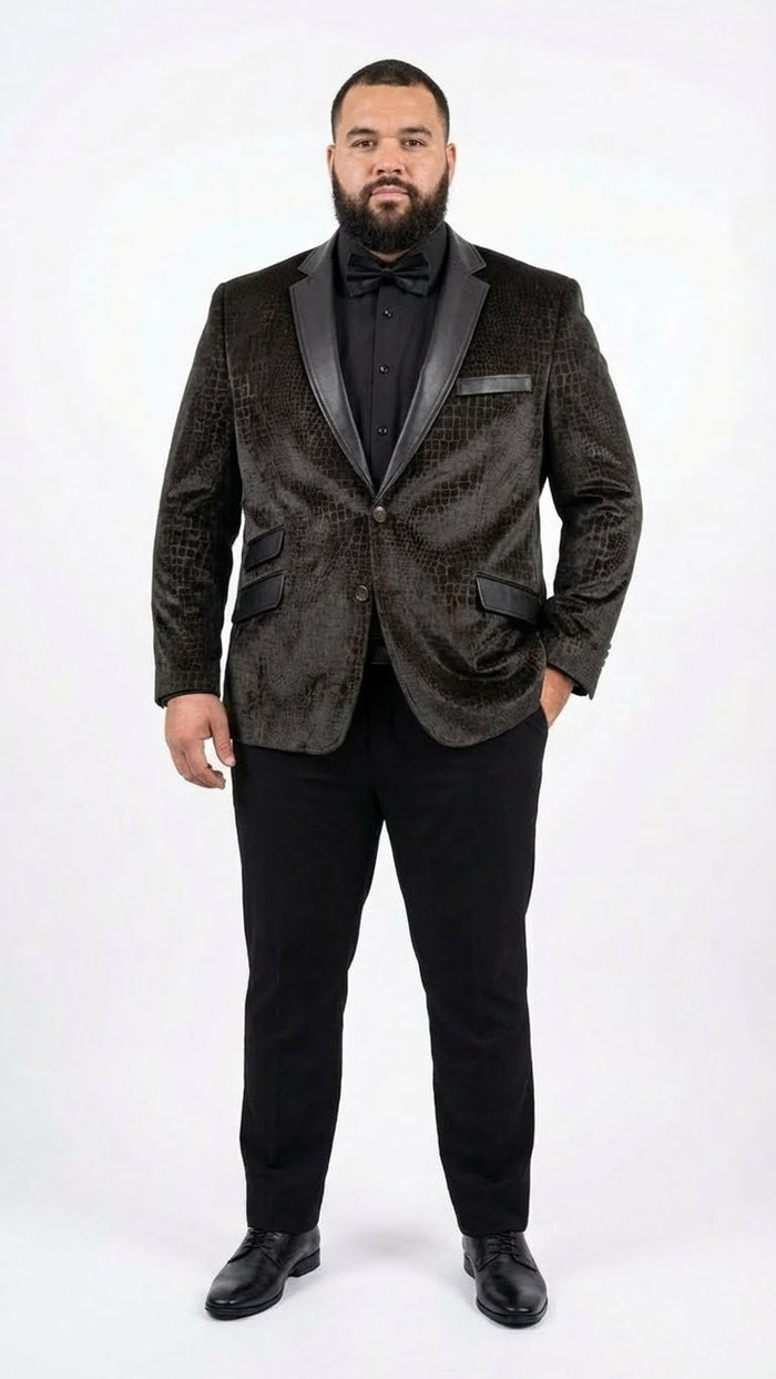 Men’s Crocodile Alligator Exotic skin Texture Blazer - Slim Fit Designer Jacket with Satin Lapels for Formal and Party Wear in Black Color USA Men's Outlet