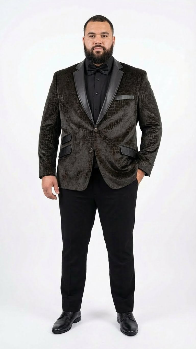 Men’s Crocodile Alligator Exotic skin Texture Blazer - Slim Fit Designer Jacket with Satin Lapels for Formal and Party Wear in Black Color USA Men's Outlet