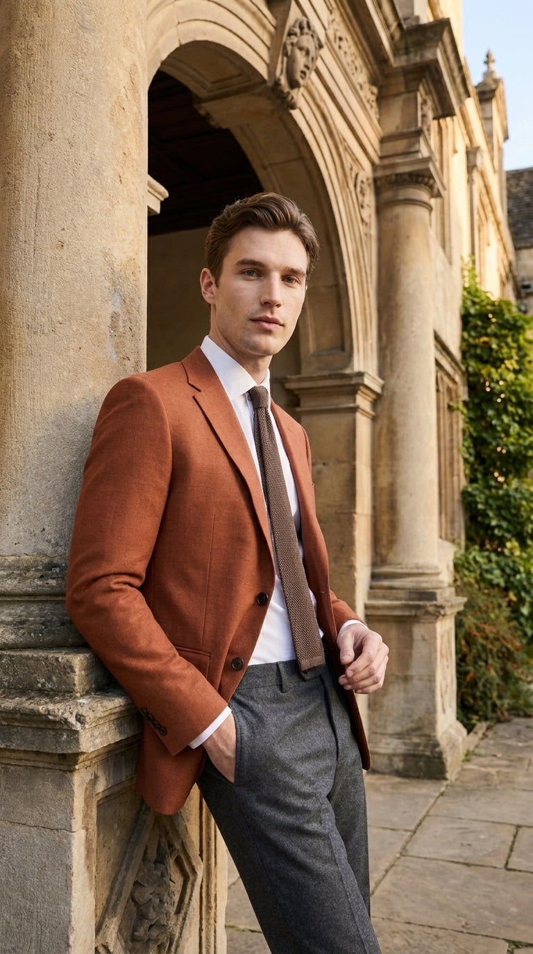 Men’s Burnt Orange Suit Jacket – 2 Button Notch Lapel Formal Blazer