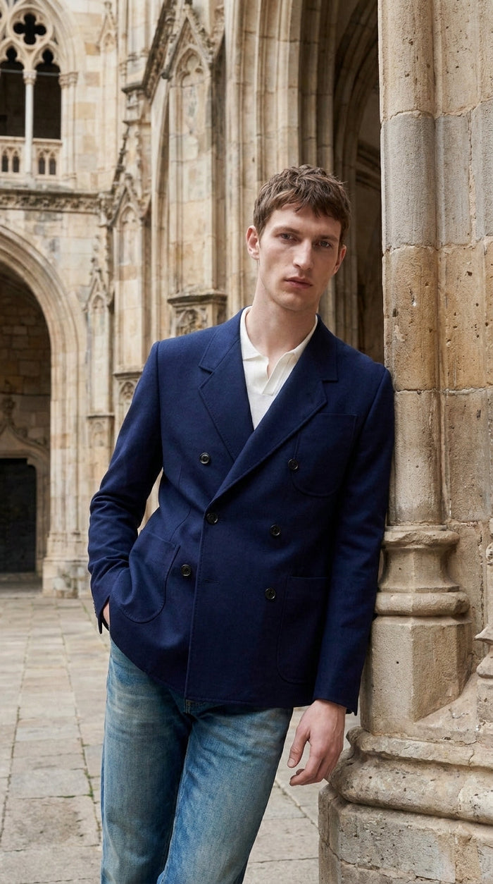 Men’s Navy Blue Double Breasted Blazer – Formal Sport Coat