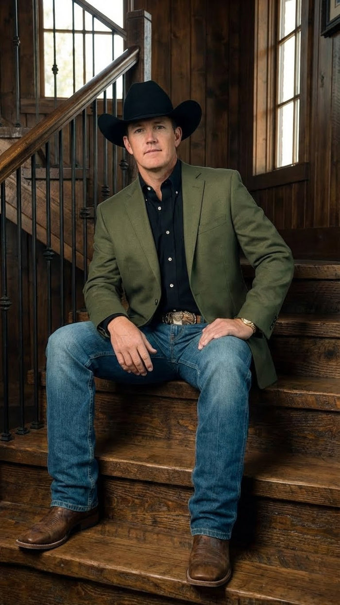 Saco Vaquero Men’s Olive Green Western Blazer Jacket, Classic Cowboy Style Sport Coat for Casual Formal Wear with Jeans - Cowboy Accessories