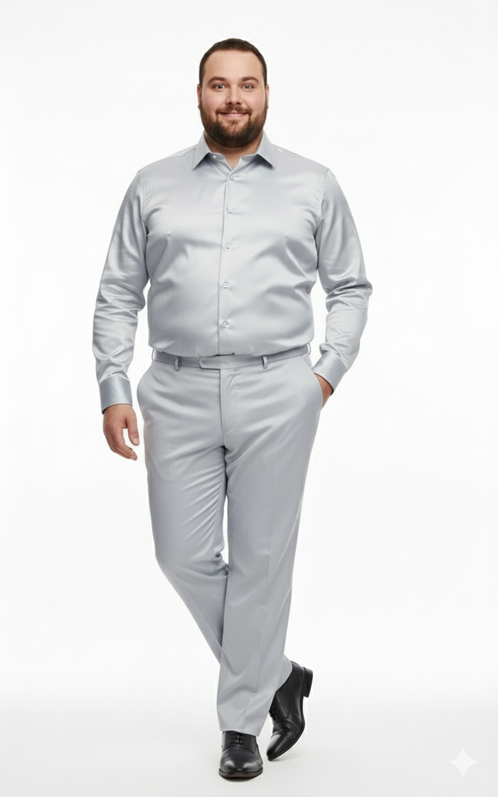 Men’s Silver Satin Dress Shirt and Pants Set - Luxury Slim Fit Outfit for Parties, Weddings, and Formal Events by USA Men's Outlet