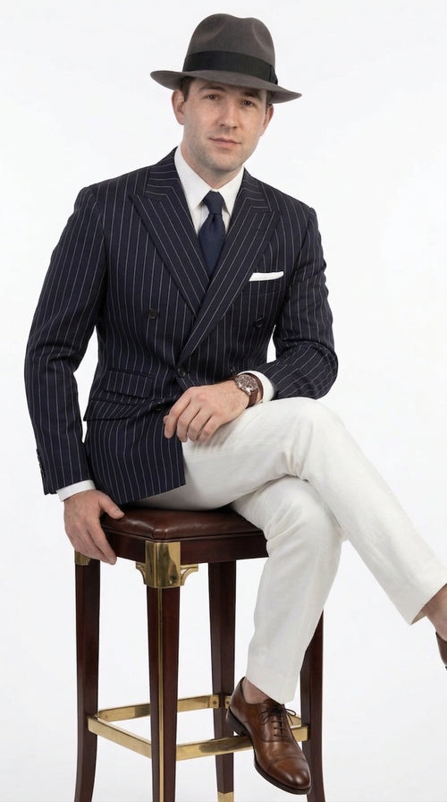 Men’s Black Pinstripe Blazer 1920s Gangster Mob Boss Style Jacket – Classic Double Breasted Vintage Suit Blazer, Formal Party Costume Wear