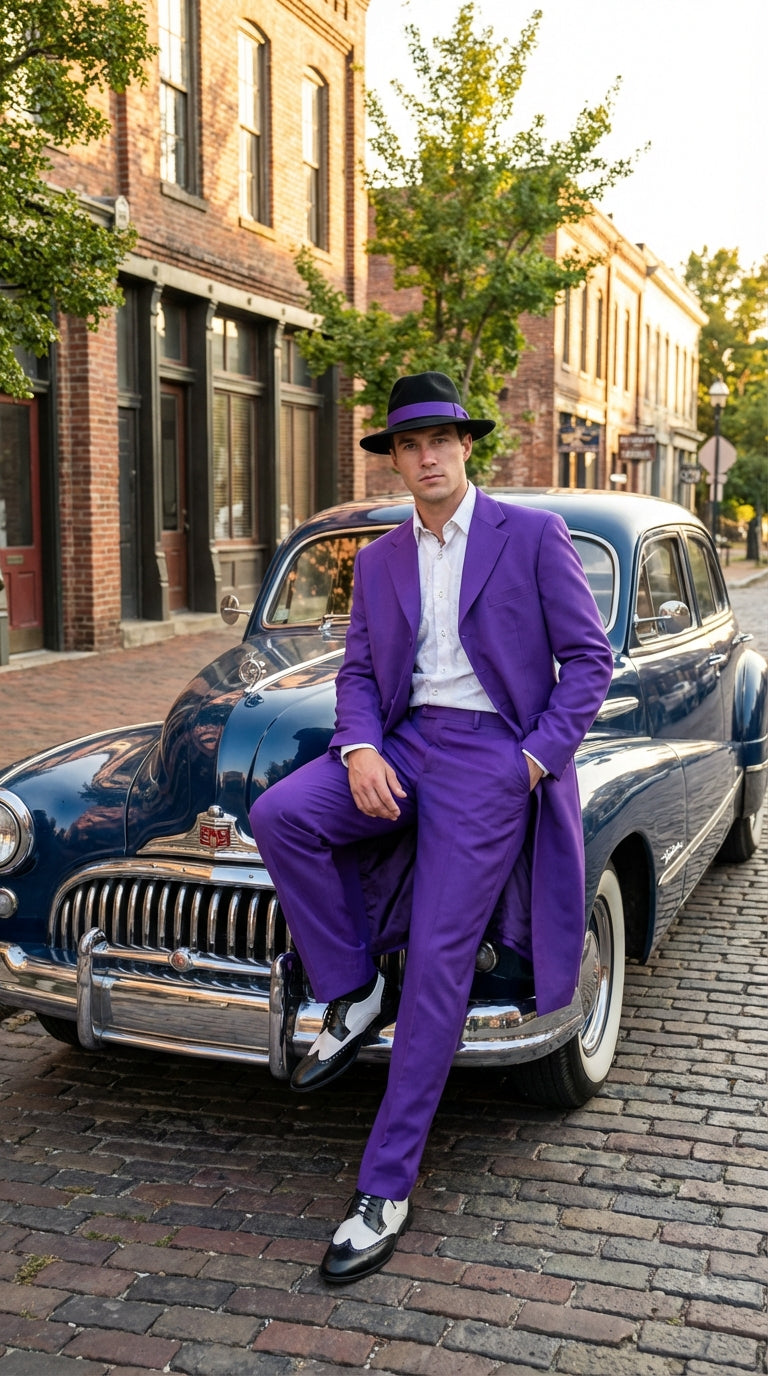 Purple Zoot Suit for Men | Classic Mafia & Gangster Style Long Coat Su