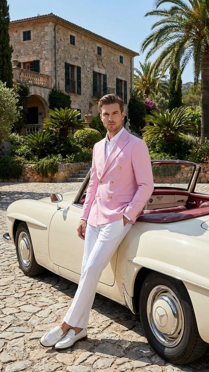 Men’s Light Pink Double Breasted Blazer - Sport Jacket Coat by USA Men's Outlet