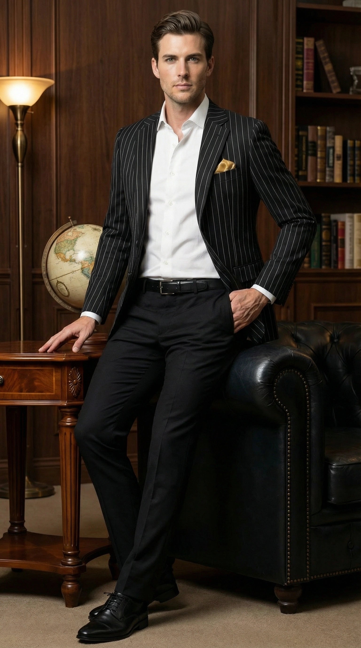 Men’s Black Pinstripe Blazer –Classic Tailored Formal Jacket for Business, Office and Evening Wear
