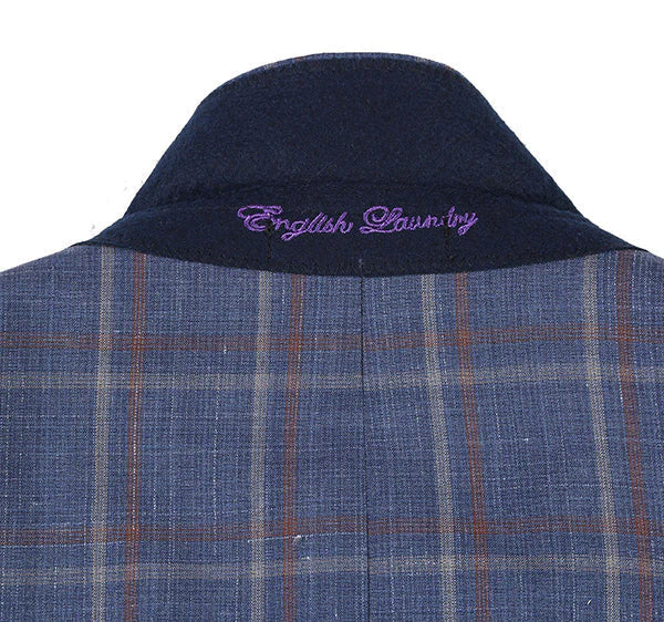 English Laundry 2-Piece Check Wool Linen Blend Slim Fit Suit