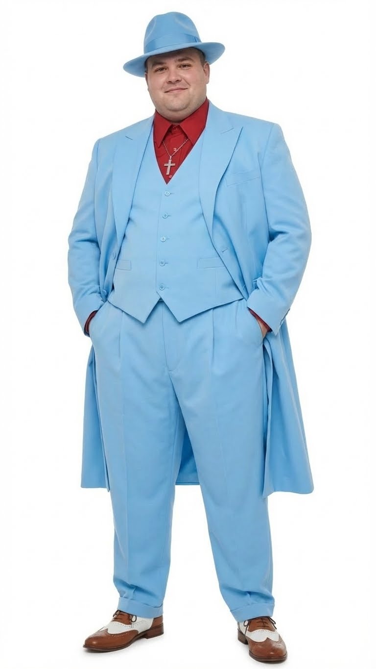 Men’s Light Blue 1920s Zoot Suit - Long Mafia Gangster Three-Piece Vintage Costume Set in Baby Powder Blue Color - Prom Wedding Suit by USA Men's Outlet