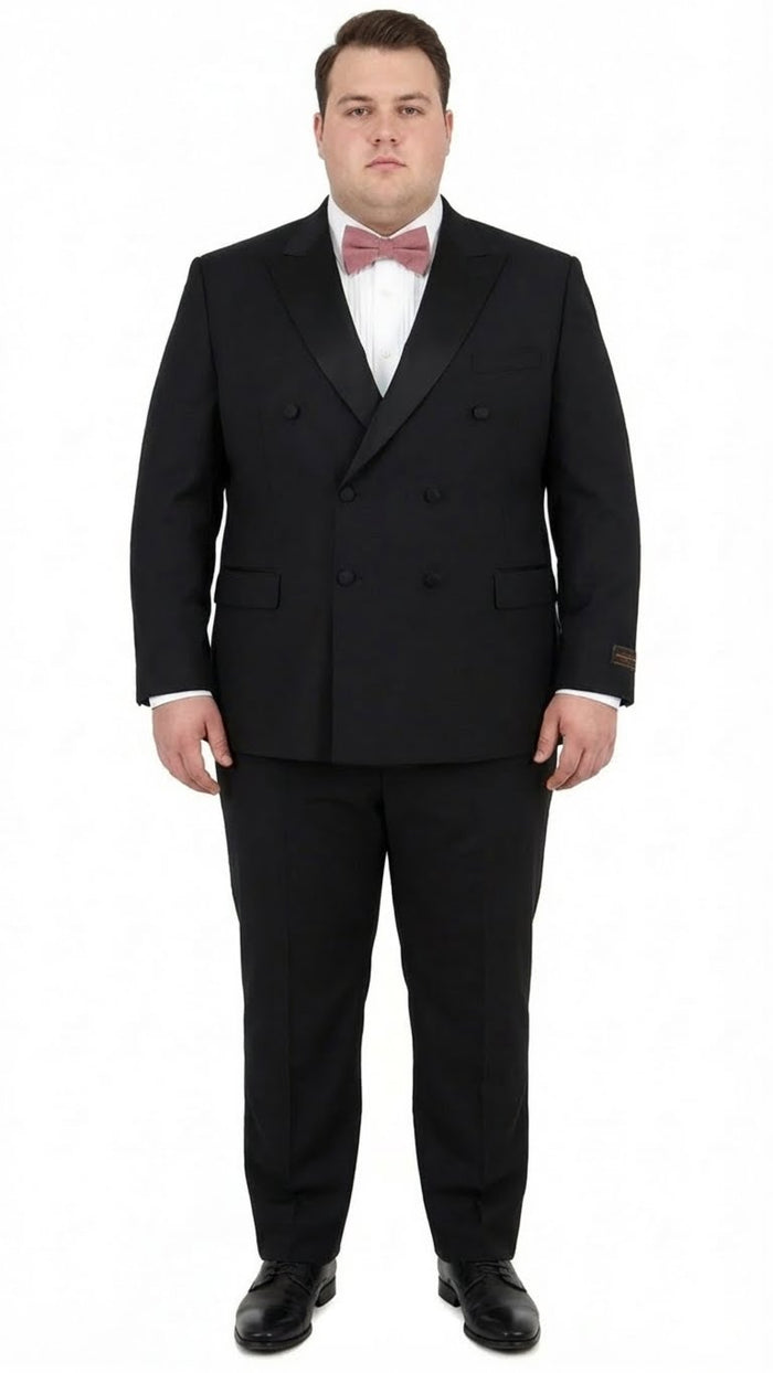 Tiglio Brand 100% Wool Super 150s Italian fabric Men’s Classic Black Double-Breasted Tuxedo with Satin Peak Lapel - Formal Wedding & Gala Suit Set USA Men's Outlet