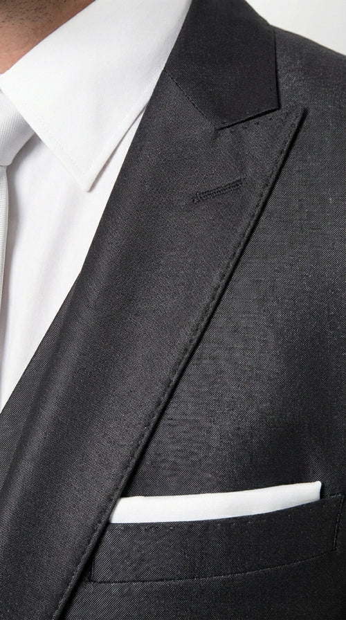 Men’s Black Three Piece Suit – Modern Fit 3PC Formal Suit with Vest for Wedding, Prom and Business Events Sharkskin Shiny Fabric