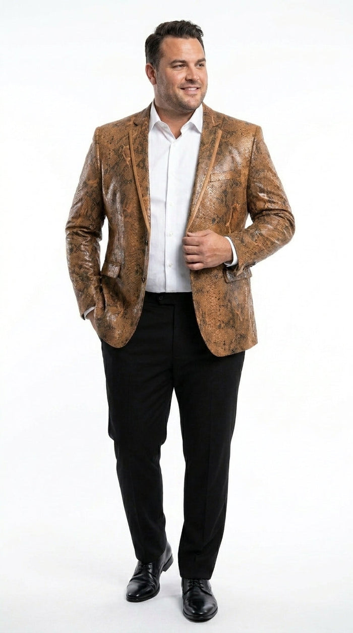 Men’s Brown Snakeskin Pattern Blazer – Stylish Exotic Print Formal Blazer Jacket for Party, Exotic Crocodile Alligator Print