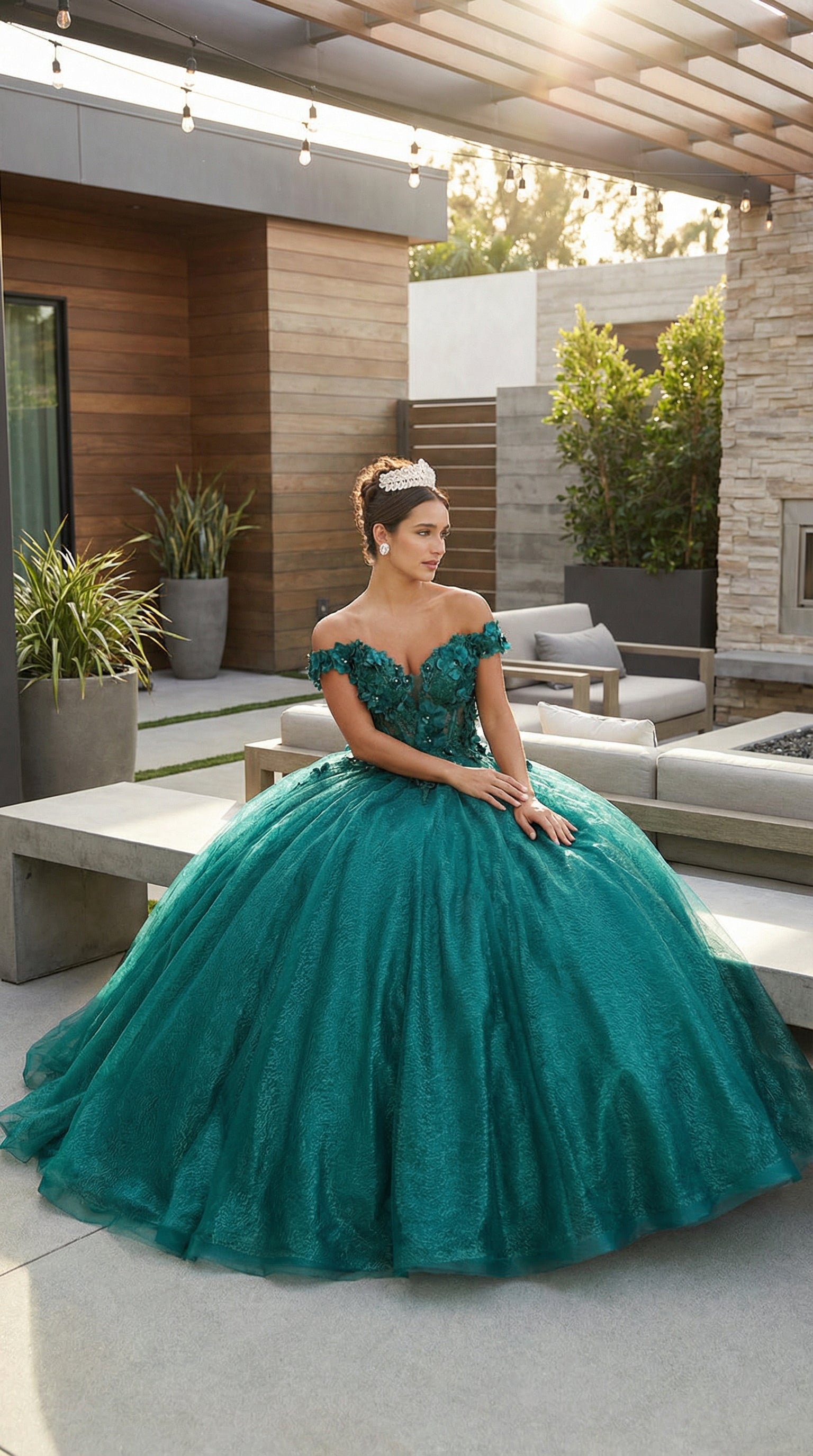 Quinceanera Dress Ball Gown Off The Shoulder Floral Corset Style LK166