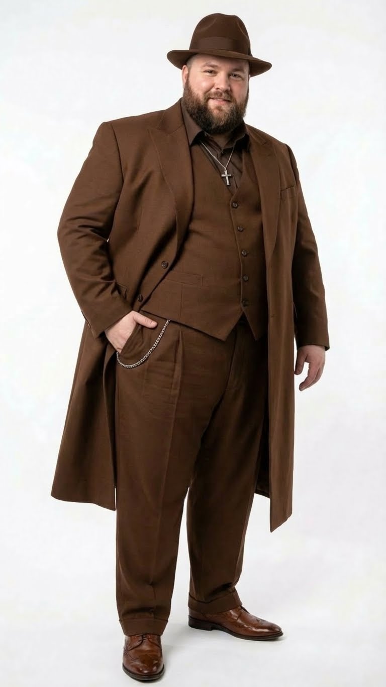 Men’s Brown 1920s Zoot Suit – Long Gangster Mafia Suit Vintage Three-Piece Costume Set Pachuco Style