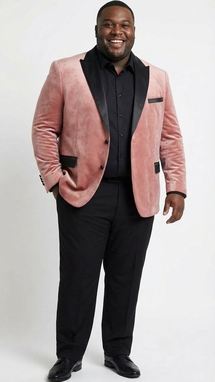 Men’s Dusty Rose Pink Velvet Blazer with Black Satin Lapel - Formal Sport Coat in Mauve Color + Bowtie USA Men's Outlet
