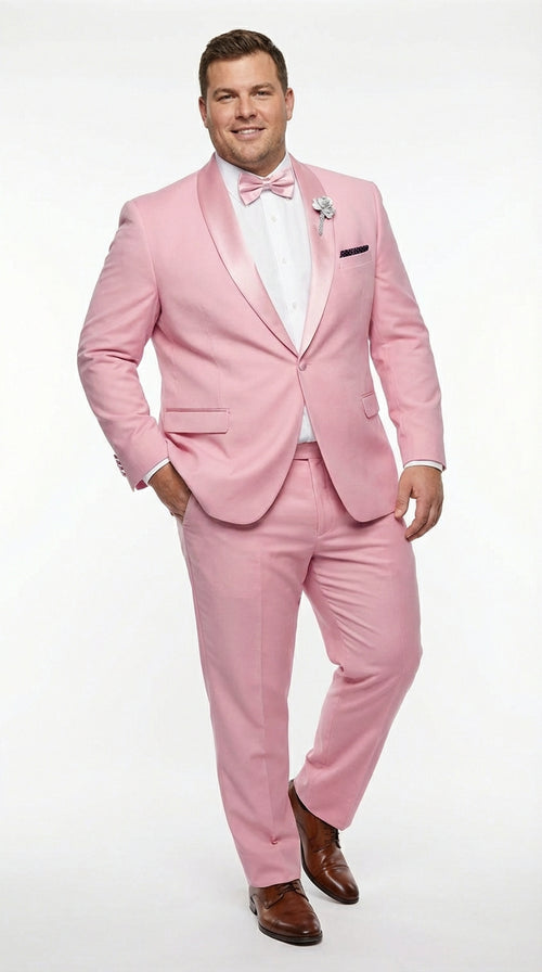 Mens Dusty Rose Pink Summer Tuxedo – Satin Shawl Lapel Formal Wedding Prom Suit