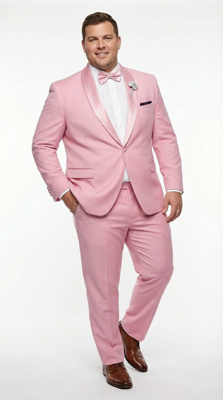 Mens Dusty Rose Pink Summer Tuxedo – Satin Shawl Lapel Formal Wedding Prom Suit