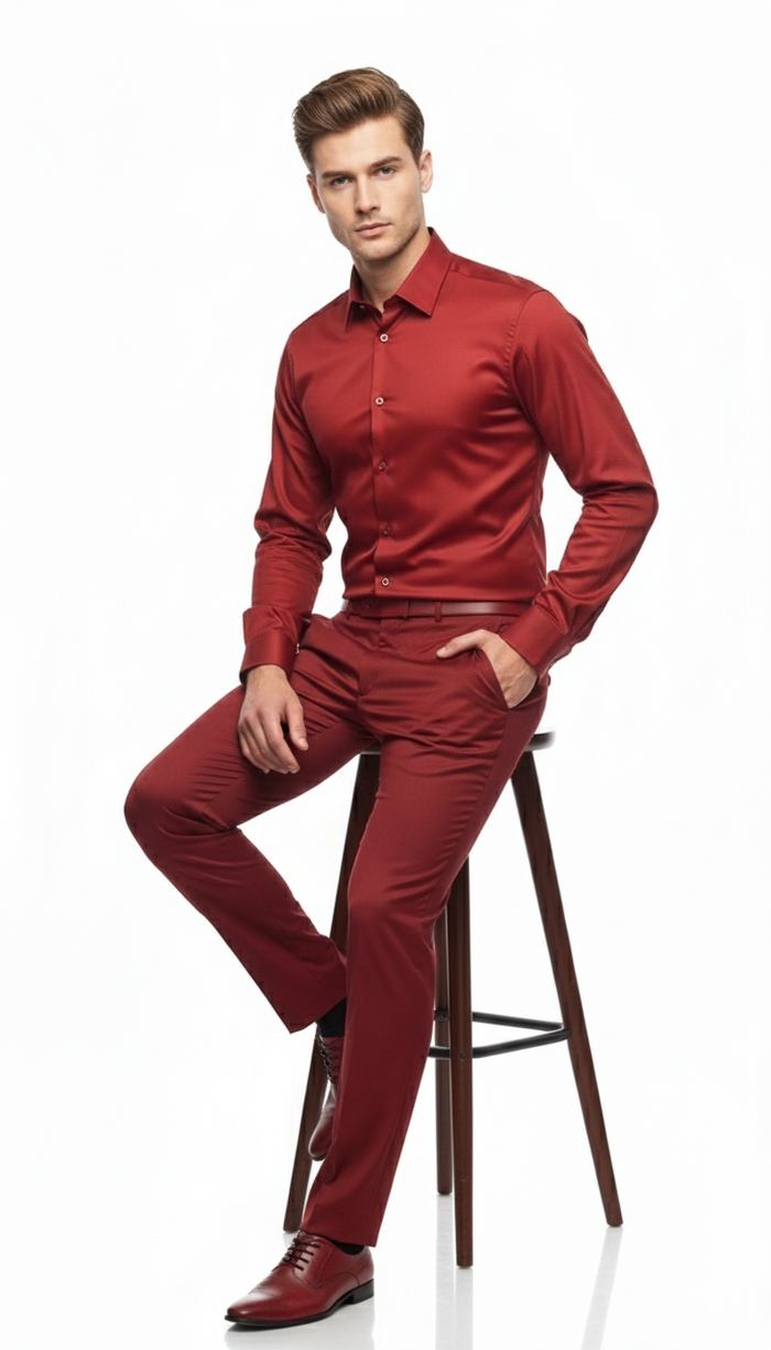 Men’s Red Satin Dress Shirt - Luxury Long Sleeve Formal Shirt for Parties, Weddings, and Business Wear by USA Men's Outlet