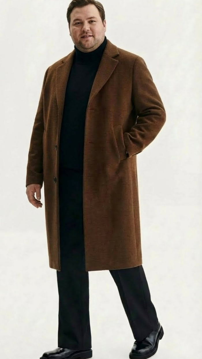 Men’s Brown Long Wool Overcoat - Topcoat Wool Carcoat Three Quarter by USA Men's Outlet