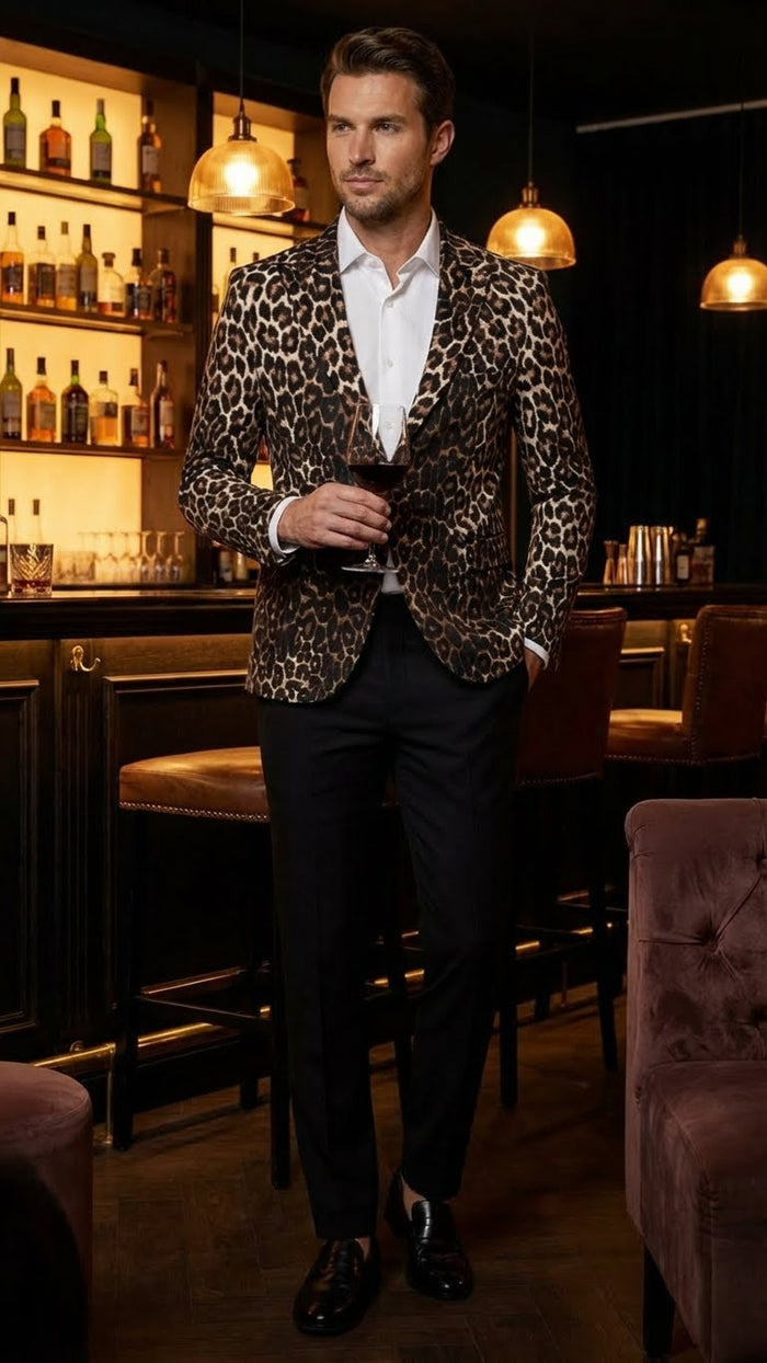 Men’s Leopard Print Blazer - Slim Fit Statement Jacket for Evening, Party, and Fashion Wear by USA Men's Outlet