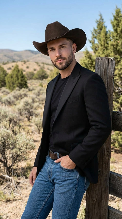 Men’s Black Western Blazer – Peak Lapel Cowboy Jacket Sport Coat