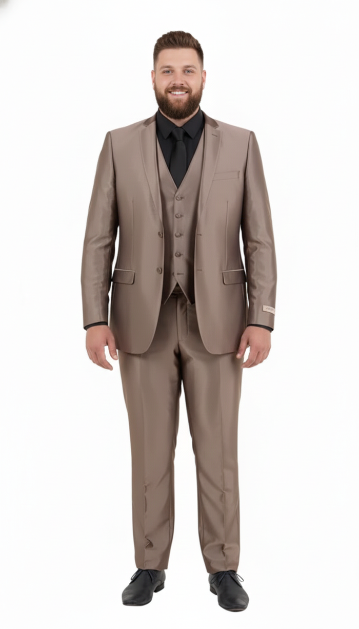 Men’s Sateen Shiny Metallic Mocca Taupe Gold Bronze 3-Piece Suit Set - Shiny Finish slim Fit Formal and Party Suit USA Men's Outlet