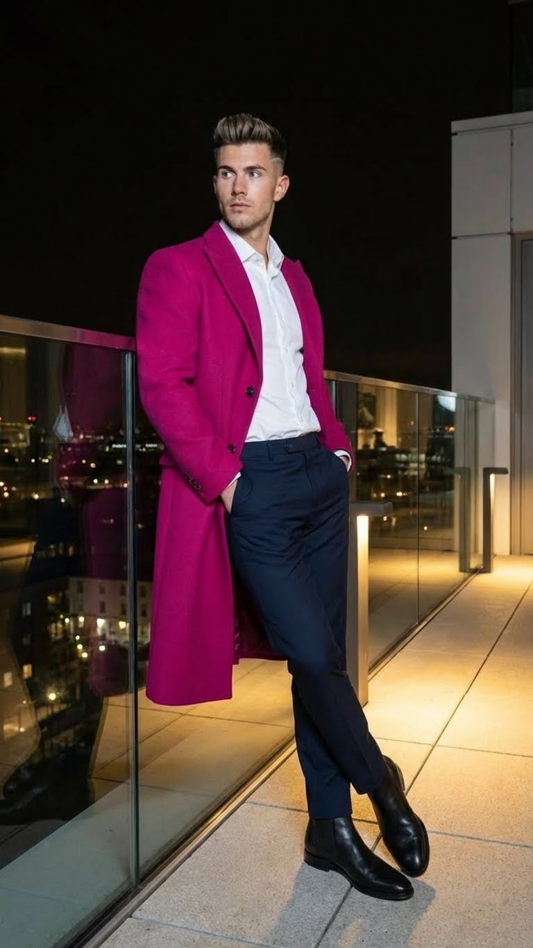 Men’s Hot Pink Wool Blend Overcoat - Topcoat Carcoat Winter Fabric by USA Men's Outlet