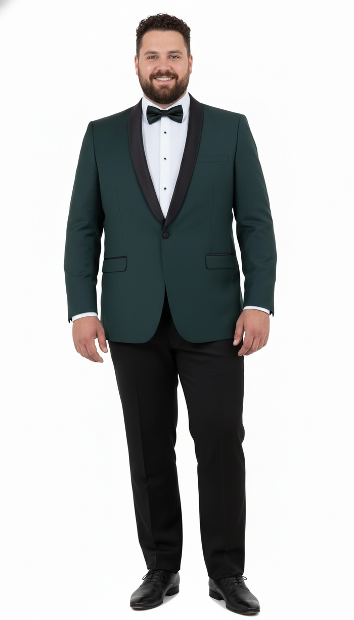 Men’s Green Tuxedo Suit - Slim Fit Jacket with Black Satin Shawl Lapel and Black Pants in Hunter Green by USA Men's Outlet