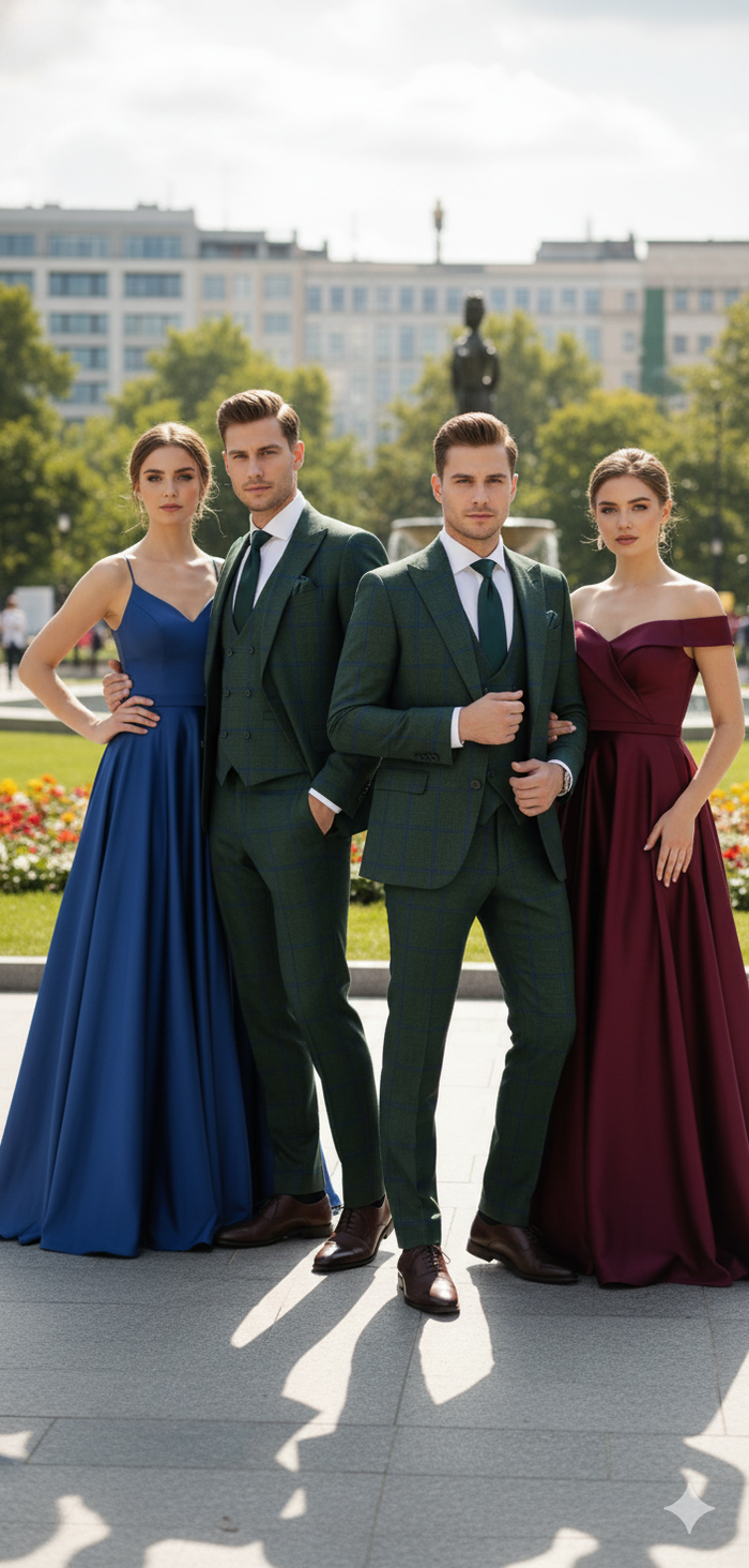 Men’s Green Plaid 3-Piece Suit - Classic Check Slim Fit Suit for Weddings, Church, and Formal By Rossiman USA Men's Outlet