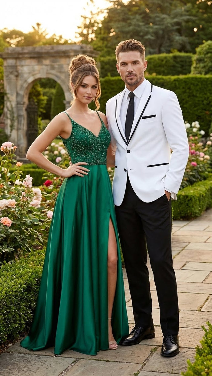 Men’s White Blazer with Black Trim - Wedding and Party Formal Blazer Jacket - White Tuxedo Prom Jacket by USA Men's Outlet