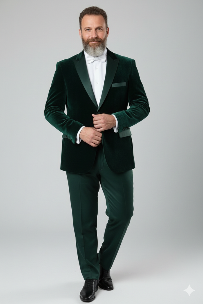 Men’s Dark Green Velvet Tuxedo Dinner Jacket - Slim Fit Formal Blazer with Satin Peak Lapel Lape by USA Men's Outlet