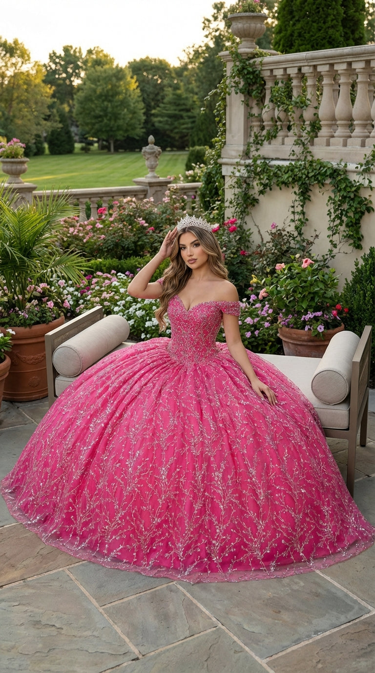Layla K LK183 Off Shoulder Corset Quinceanera Glitter Ball Gown