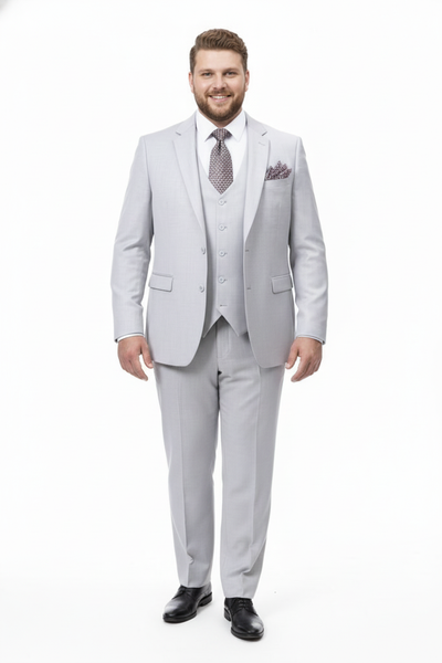 Men’s Very Light Gray Three-Piece  Wedding Suit 2 Buttons Modern or Slim Fit  Ash Bone Color Steel Grey