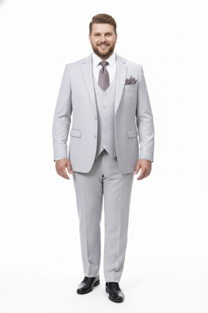 Men’s Very Light Gray Three-Piece Wedding Suit 2 Buttons Modern or Slim Fit Ash Bone Color Steel Grey USA Men's Outlet